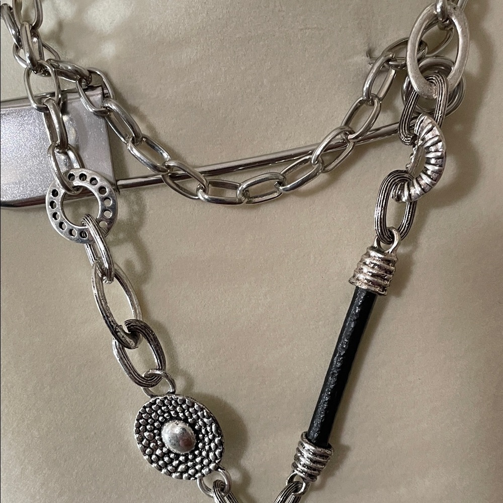 Artisan Silver Statement Necklace with Black Accents - Picture 4 of 8